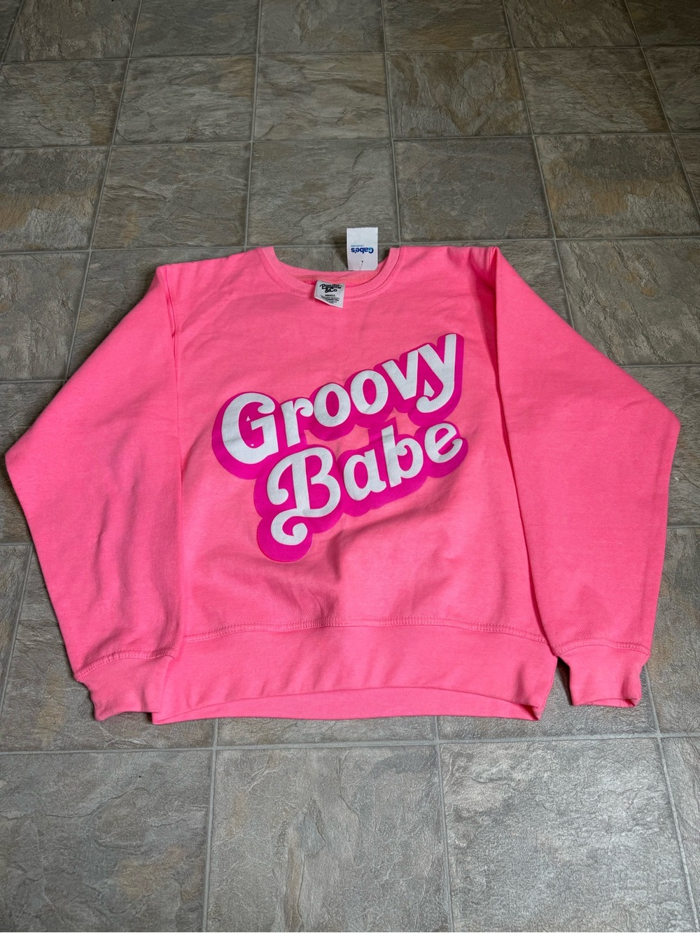 Groovy Babe Crewneck Pullover Sweatshirt Juniors Size Small Pink NWT